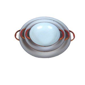 Set of 3 MCM Enamel Nesting Sauté Pans Orange Mid Century Modern CHIPS